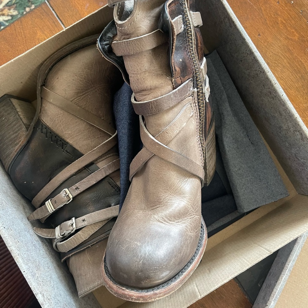 FREEBIRD Brown Leather Ankle Boots with Straps